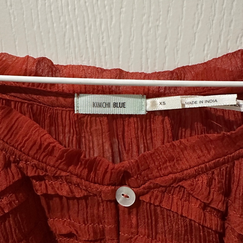 Anthropologie Kimchi Blue Red Rust Semisheer Gauze Top - Picture 6 of 9